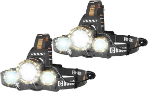 COSOOS 2 LED Headlamp Rechargeable, Bright Headlamp Flashlight, 2500 Lumen, Zoomable 4-Mode Waterproof Head Lamp for Adults, Hard Hat, Outdoor Hiking, Hunting, Camping Gear Essentials