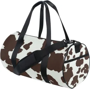 Cow Print Coffee White Color Dots Seamless Pattern Duffel Bag, Foldable Canvas Travel Tote for Gym Sports with Inner Pockets, Durable Lightweight Fitness Bag for Overnight Workout