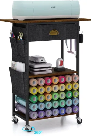 Craft Organizers and Storage Cart: Craft Room Cart for Organizing Cutting Accessories and Machine, Vinyl Roll Storage and Organization Holder, Heat Press Stand Table with Wheels