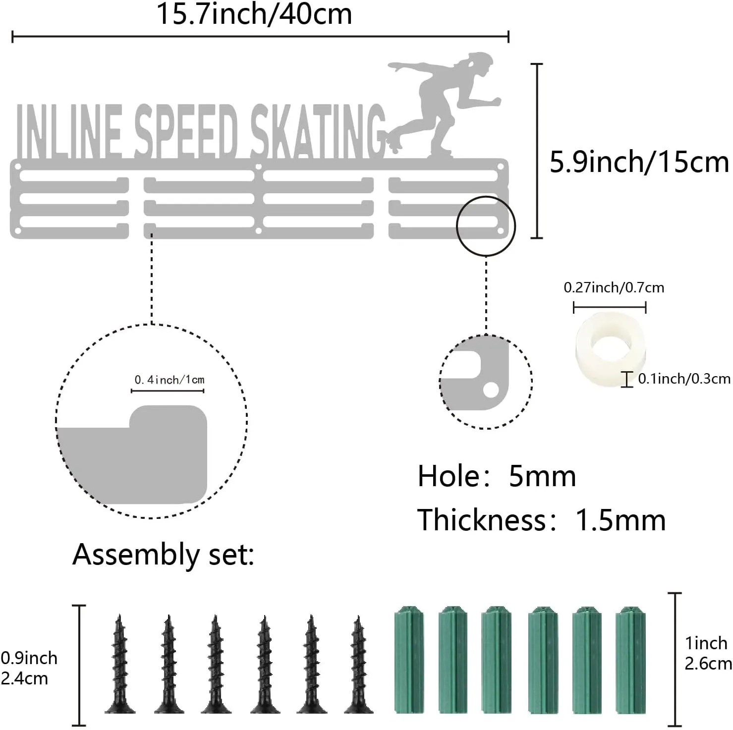 CREATCABIN Inline Speed Skating Medal Holder Display Sports Medal Hanger Rack Wall Mount Frame Iron with 12 Hooks Silver Medal Hangers for Hanging Over 60 Medals Athlete Awards 15.7 x 5.9 Inch