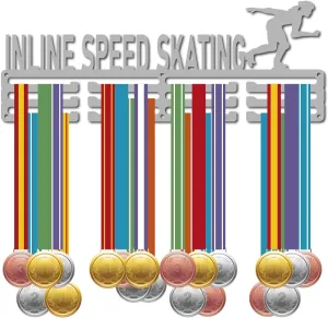 CREATCABIN Inline Speed Skating Medal Holder Display Sports Medal Hanger Rack Wall Mount Frame Iron with 12 Hooks Silver Medal Hangers for Hanging Over 60 Medals Athlete Awards 15.7 x 5.9 Inch