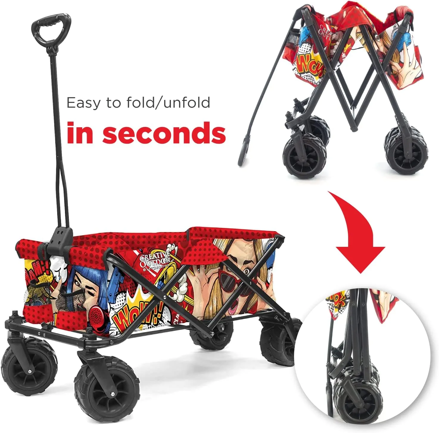 Creative Outdoor Wagon for Kids Push Pull Collapsible Stroller Folding Cart for Cargo | All Terrain | Beach Park Garden Sports & Camping