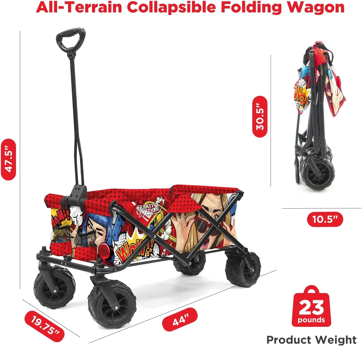 Creative Outdoor Wagon for Kids Push Pull Collapsible Stroller Folding Cart for Cargo | All Terrain | Beach Park Garden Sports & Camping
