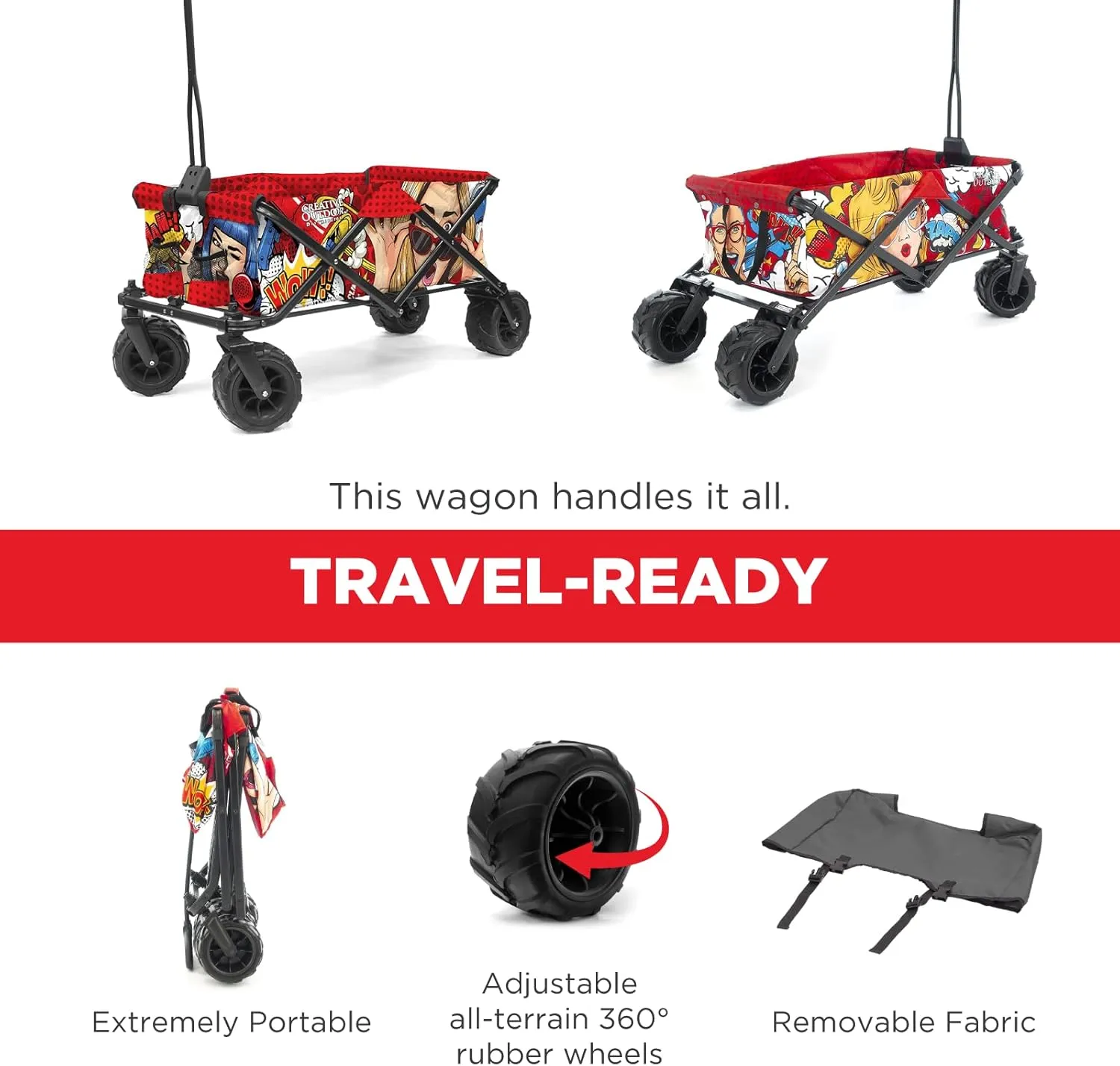 Creative Outdoor Wagon for Kids Push Pull Collapsible Stroller Folding Cart for Cargo | All Terrain | Beach Park Garden Sports & Camping
