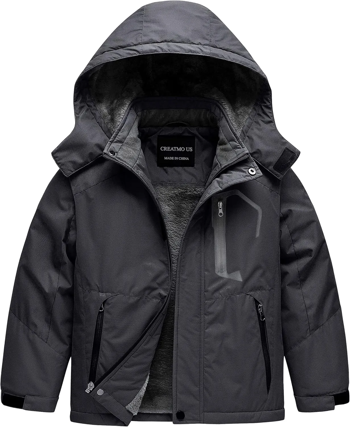 CREATMO US Boy's Waterproof Ski Jacket Warm Winter Snow Coat Windproof Snowboarding Rain Jacket
