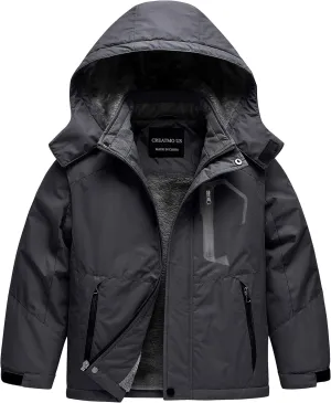 CREATMO US Boy's Waterproof Ski Jacket Warm Winter Snow Coat Windproof Snowboarding Rain Jacket