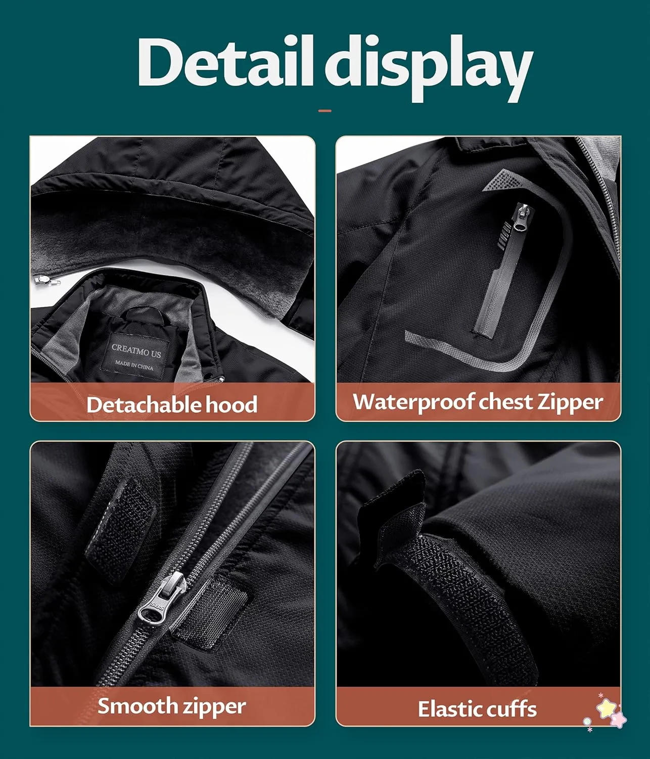 CREATMO US Girl's Waterproof Ski Jacket Warm Winter Snow Coat Windproof Snowboarding Rain Jacket