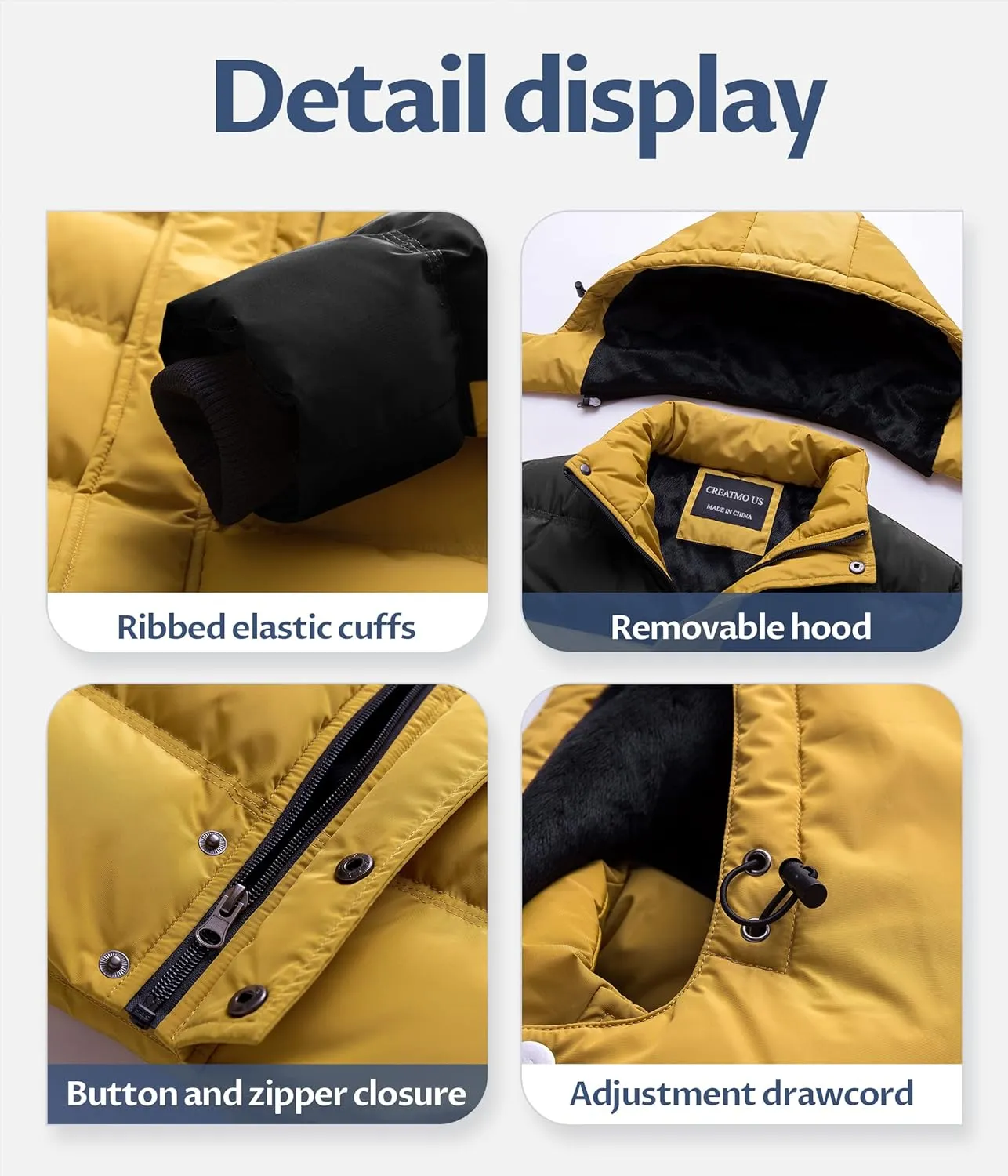 CREATMO US Men's Puffer Jacket Waterproof Winter Parka jacket Warm Thicken Ski Coat