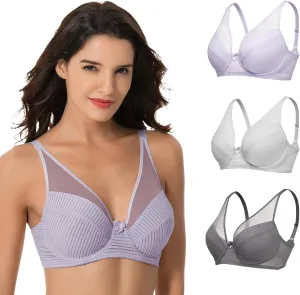 Curve Muse Women's Plus Size Minimizer Unlined Underwire Full Coverage Bra-2 or 3pack