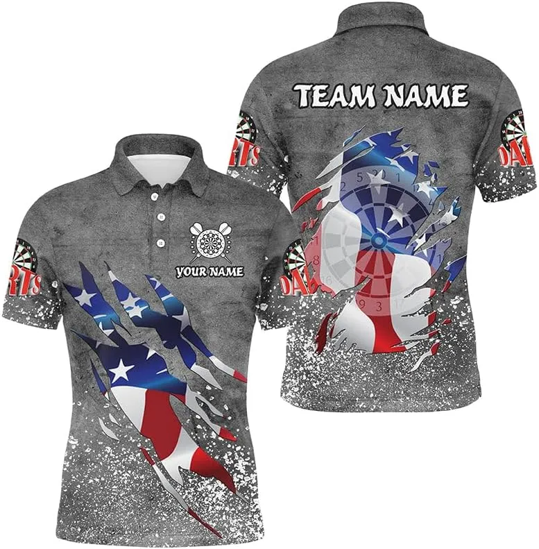 Customize Dart Shirts for Men, Dart Shirts, Funny Darts Mode On Custom Black White American Flag, Dart