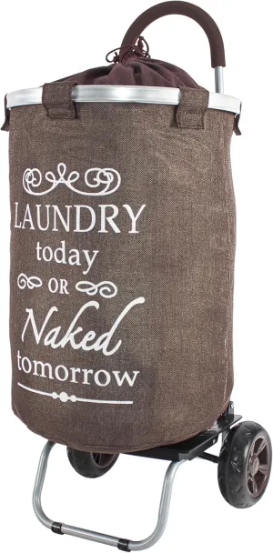 dbest products Laundry Trolley Dolly, Brown Laundry Bag Hamper Basket cart with wheels sorter