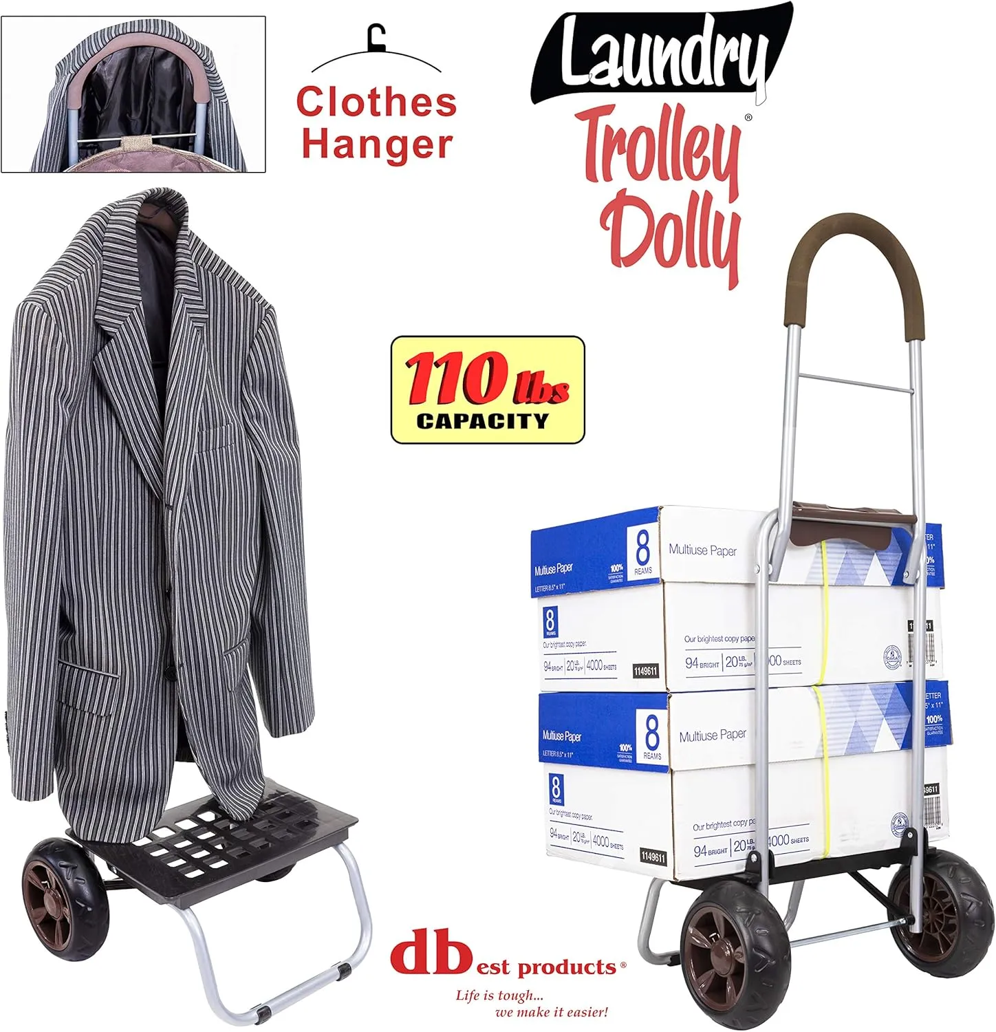 dbest products Laundry Trolley Dolly, Brown Laundry Bag Hamper Basket cart with wheels sorter