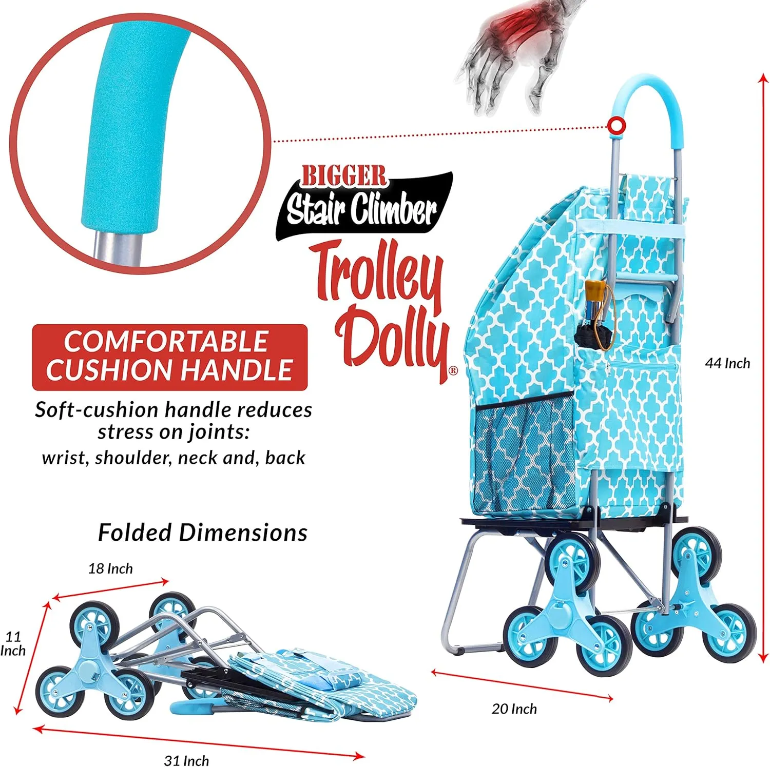 dbest products Stair Climber Bigger Trolley Dolly, Moroccan Tile Grocery Shopping Foldable Cart Condo Apartment
