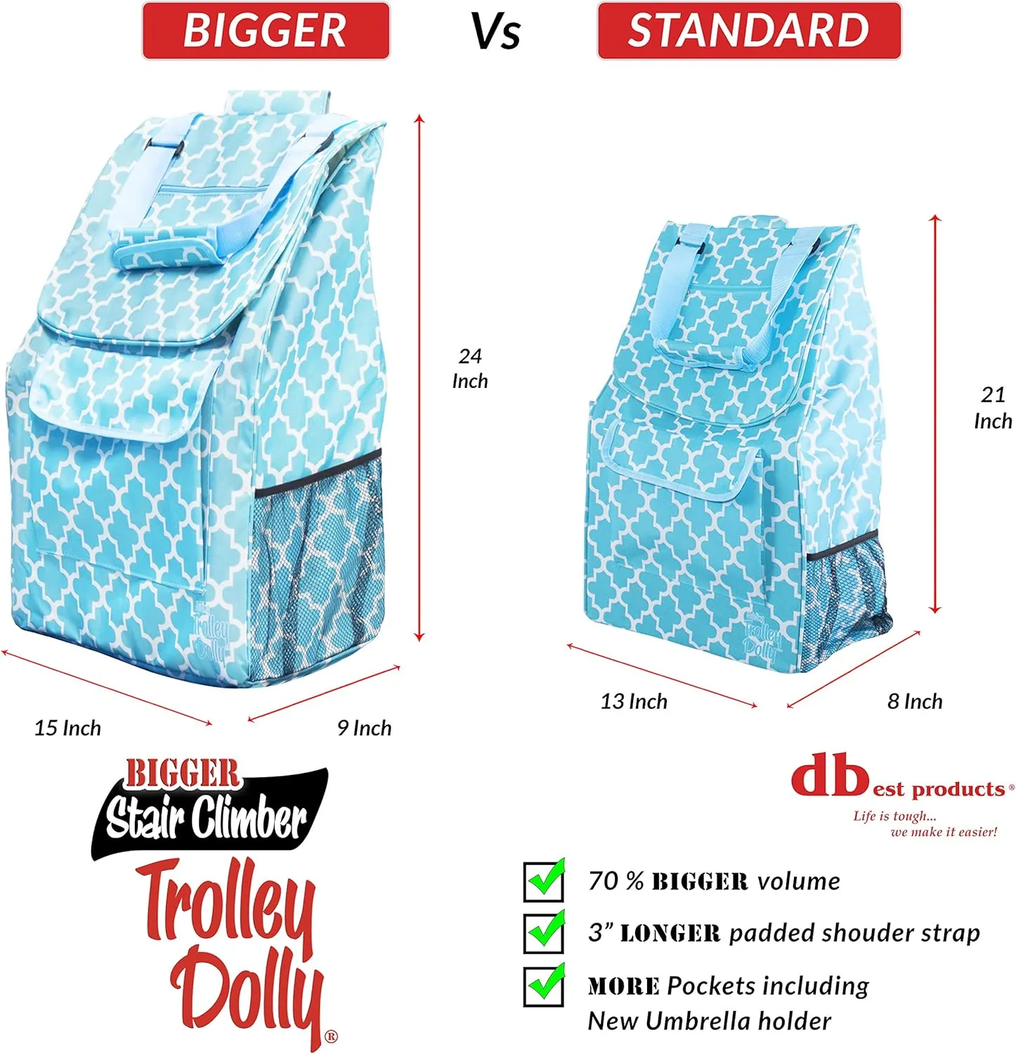dbest products Stair Climber Bigger Trolley Dolly, Moroccan Tile Grocery Shopping Foldable Cart Condo Apartment