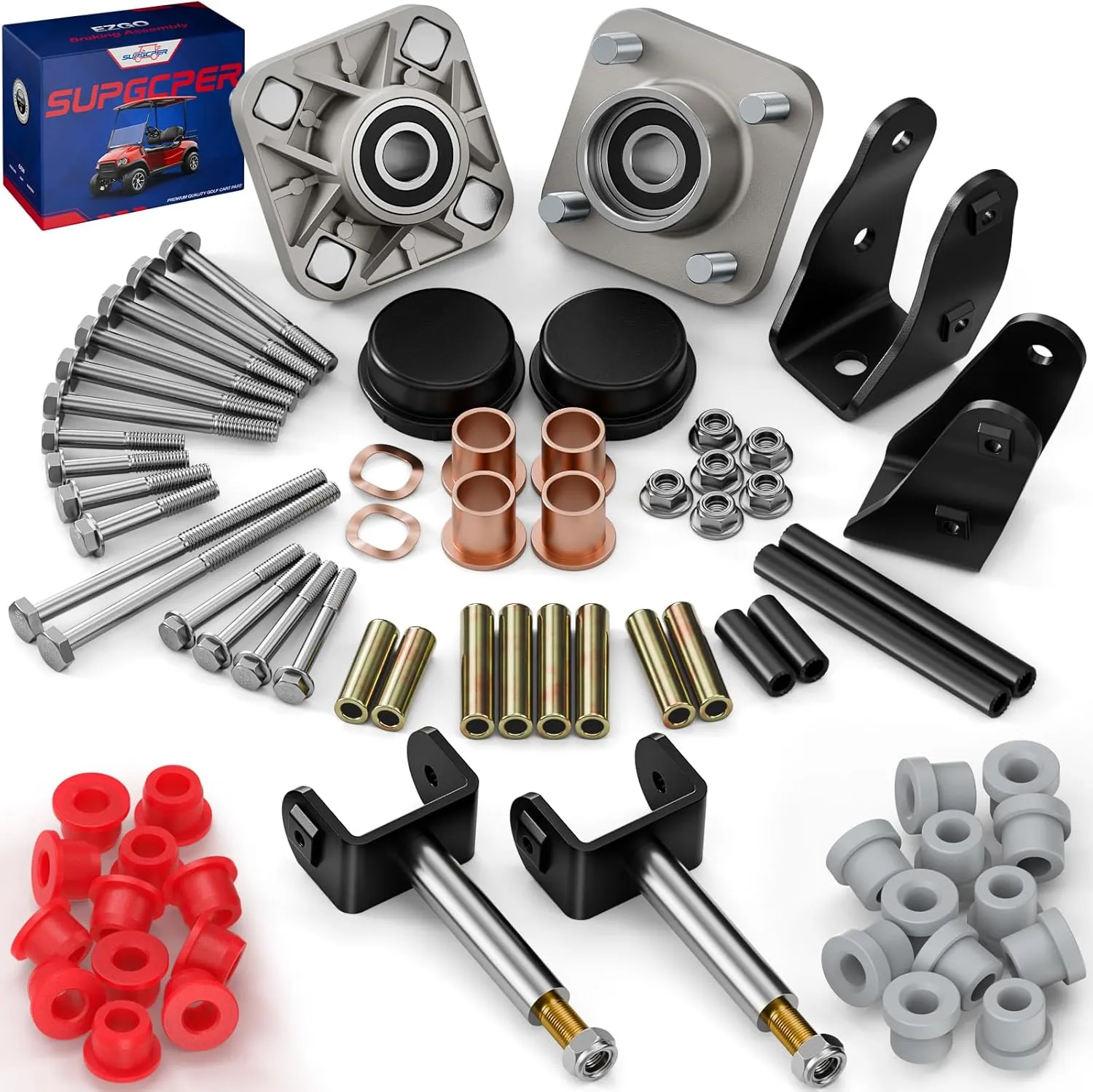 Deluxe Club Car Precedent Front End Repair Kit, Golf Cart Suspension Rebuild Kit for 2004-Up Precedent Gas&Electric, with Front Wheel Hub Bearing King Pin Bushings Full Sets