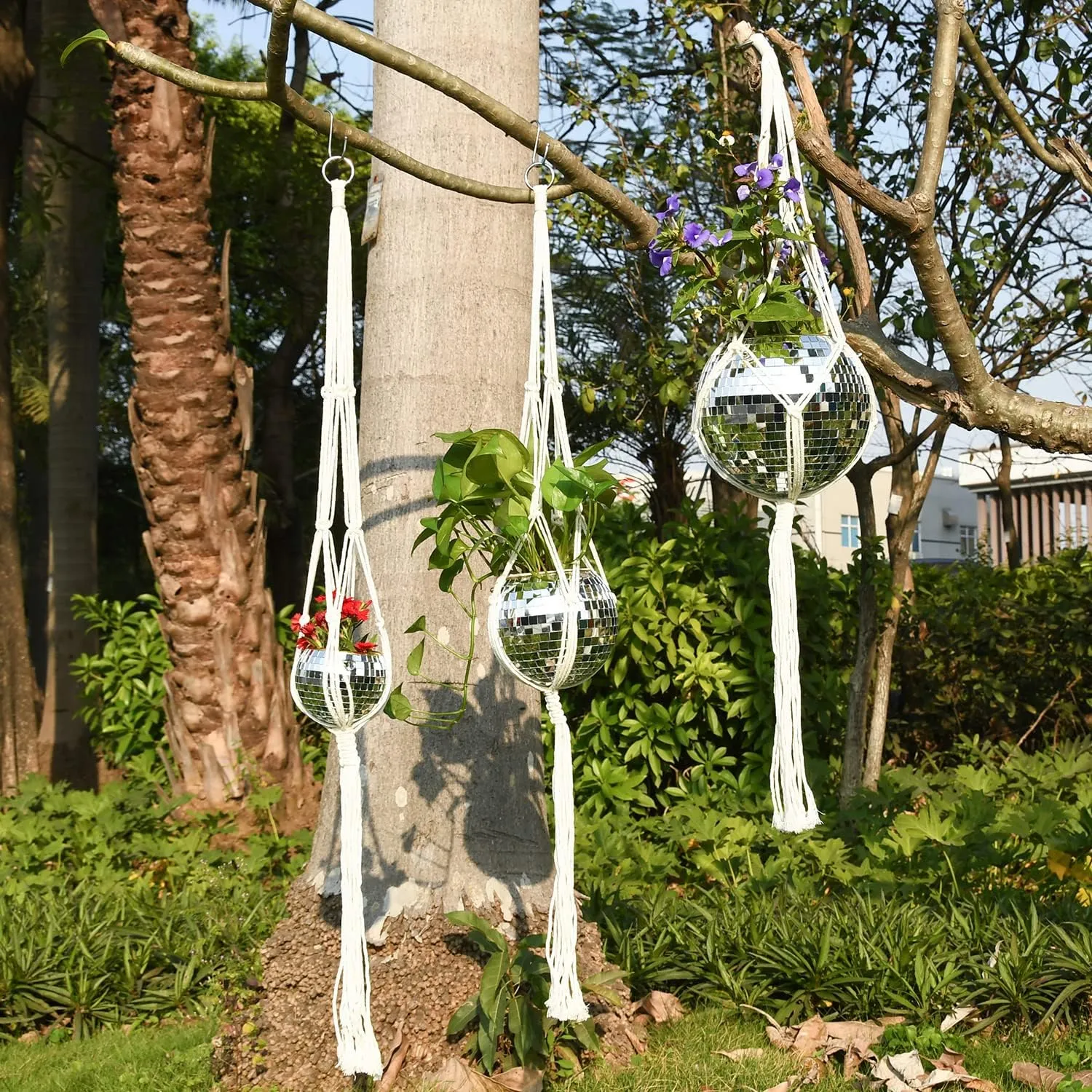 Disco Ball Planter, 4" Silver Disco Ball Planter, Disco Ball Plant Hanger with Hanging Rope, Hanging Chain, Hook, Circle and Extra Mirror Pieces (4" Silver, 1pcs)