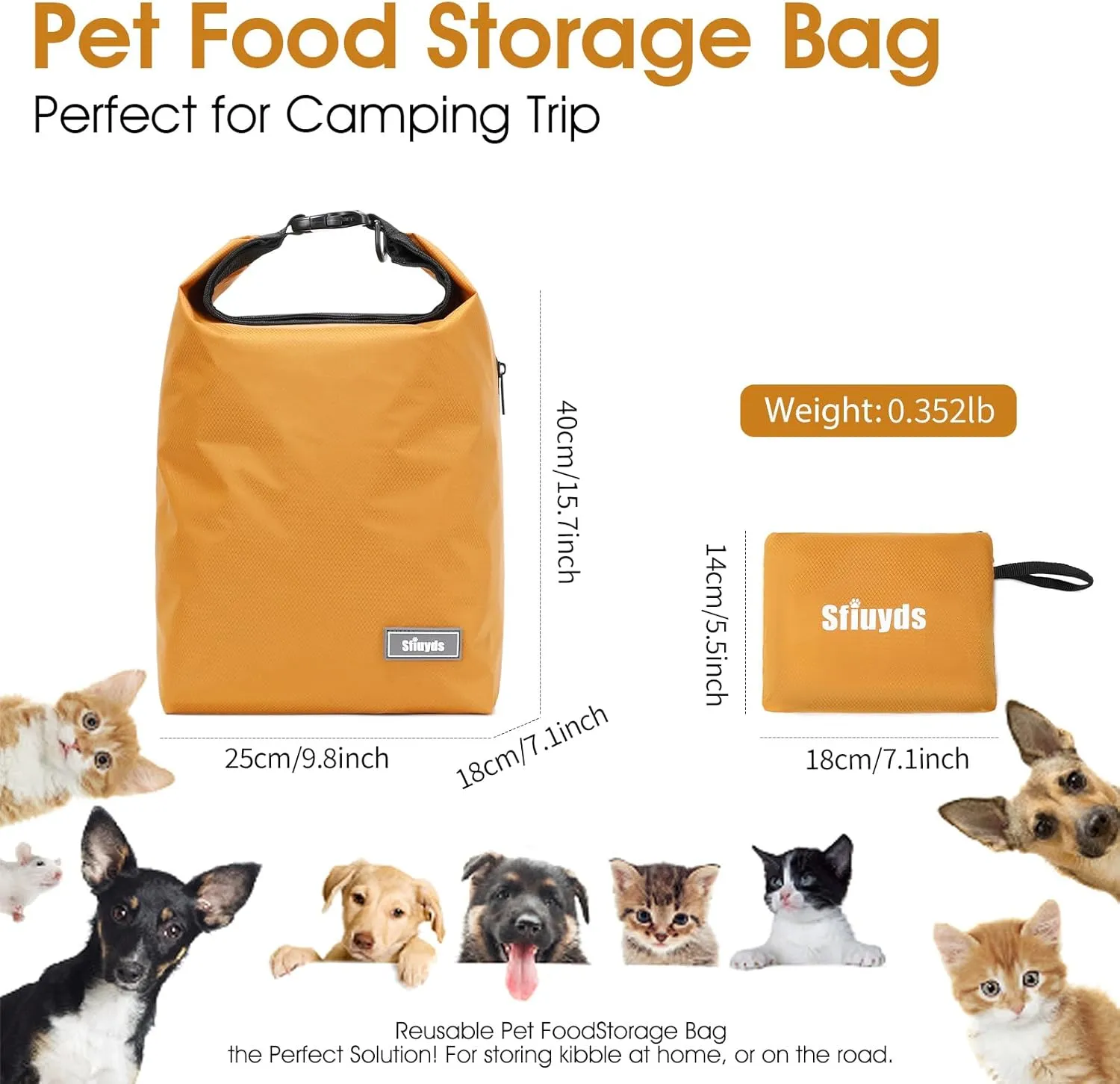 Dog Food Travel Bag w/2PCS Collapsible Dog Travel Bowls,dog food storage container 20 lb(Yellow, Large)