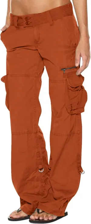 DOLKFU Women Wide Straight Leg Casual Cargo Pants High Waist Relaxed Fit Trousers Trendy Pants Multi-Pockets