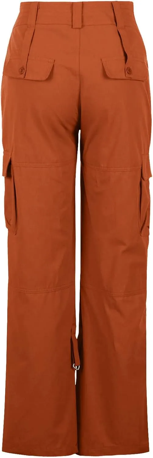 DOLKFU Women Wide Straight Leg Casual Cargo Pants High Waist Relaxed Fit Trousers Trendy Pants Multi-Pockets