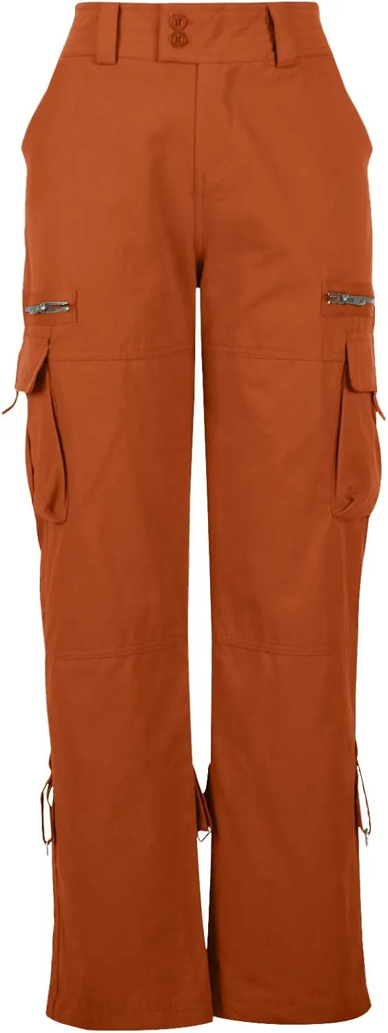 DOLKFU Women Wide Straight Leg Casual Cargo Pants High Waist Relaxed Fit Trousers Trendy Pants Multi-Pockets