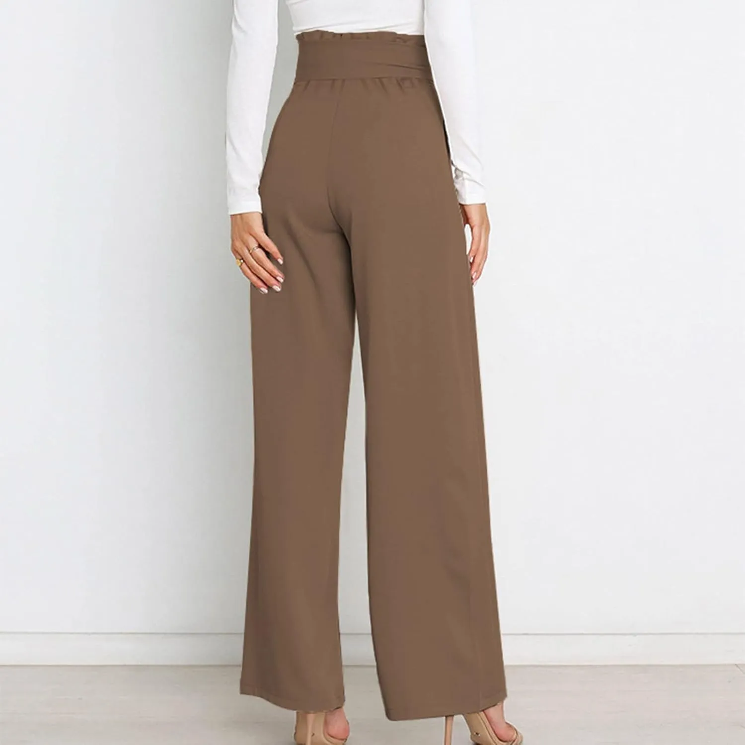 DOLKFU Womens Belted High Waist Business Casual Pants Straight Wide Leg Trousers Fashion Loose Comfy Pants