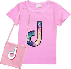 D.O.T Summer Sportswear TIC TOC Girls T-Shirt Round Neck top with Bag for Kids