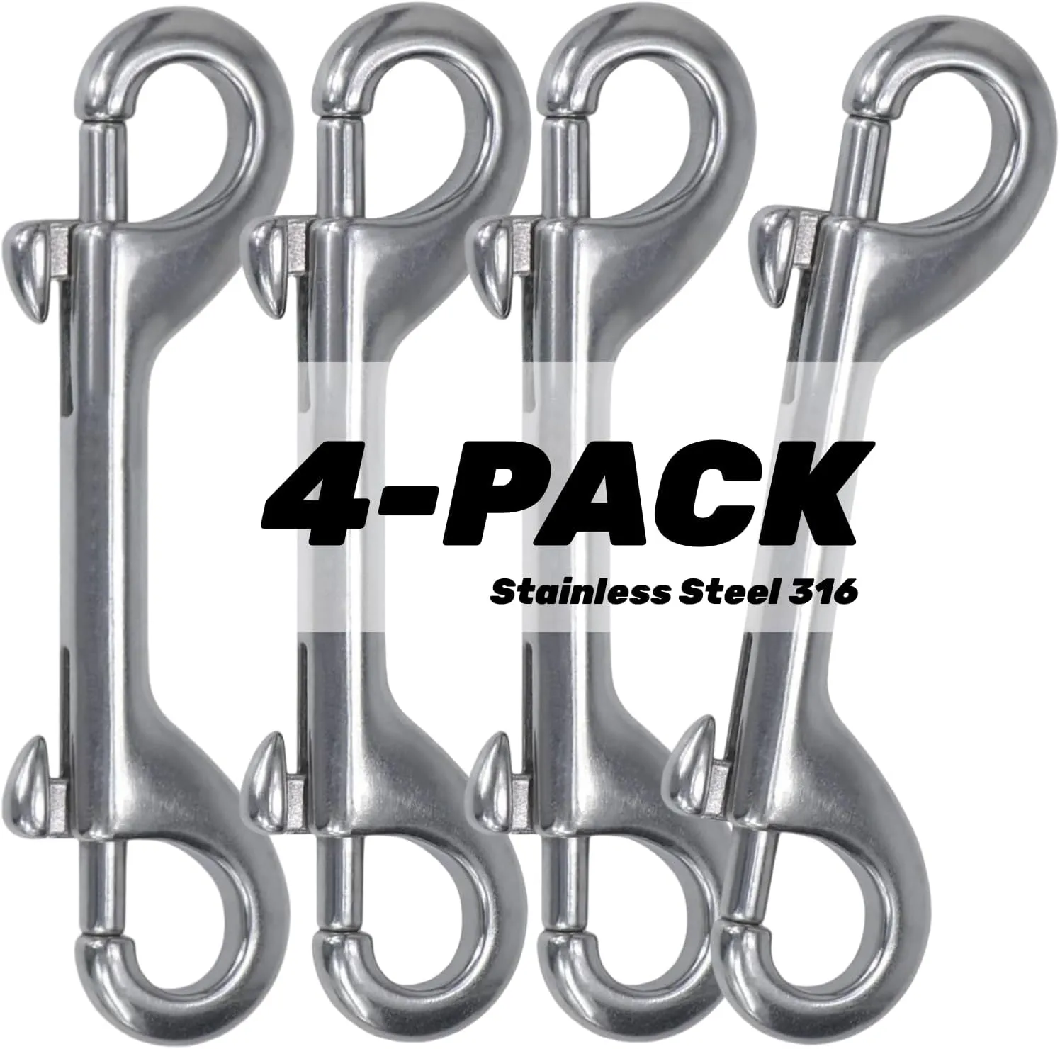 Double Ended Bolt Snap Hooks - Double Sided Trigger Snaps - Marine Scuba Diving Clips - Heavy Duty Stainless Steel 316 - for Dog Leash, Key Chain, Horse Tack, Feed Bucket - Set of 4