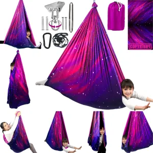 Double Layer Sensory Swing for Kids & Adults Holds up to 300lbs Indoor and Outdoor Therapy Cuddle Swing with 360° Swivel Hanger Kit Adjustable Swing with Aspergers Autism ADHD (Galaxy Purple)
