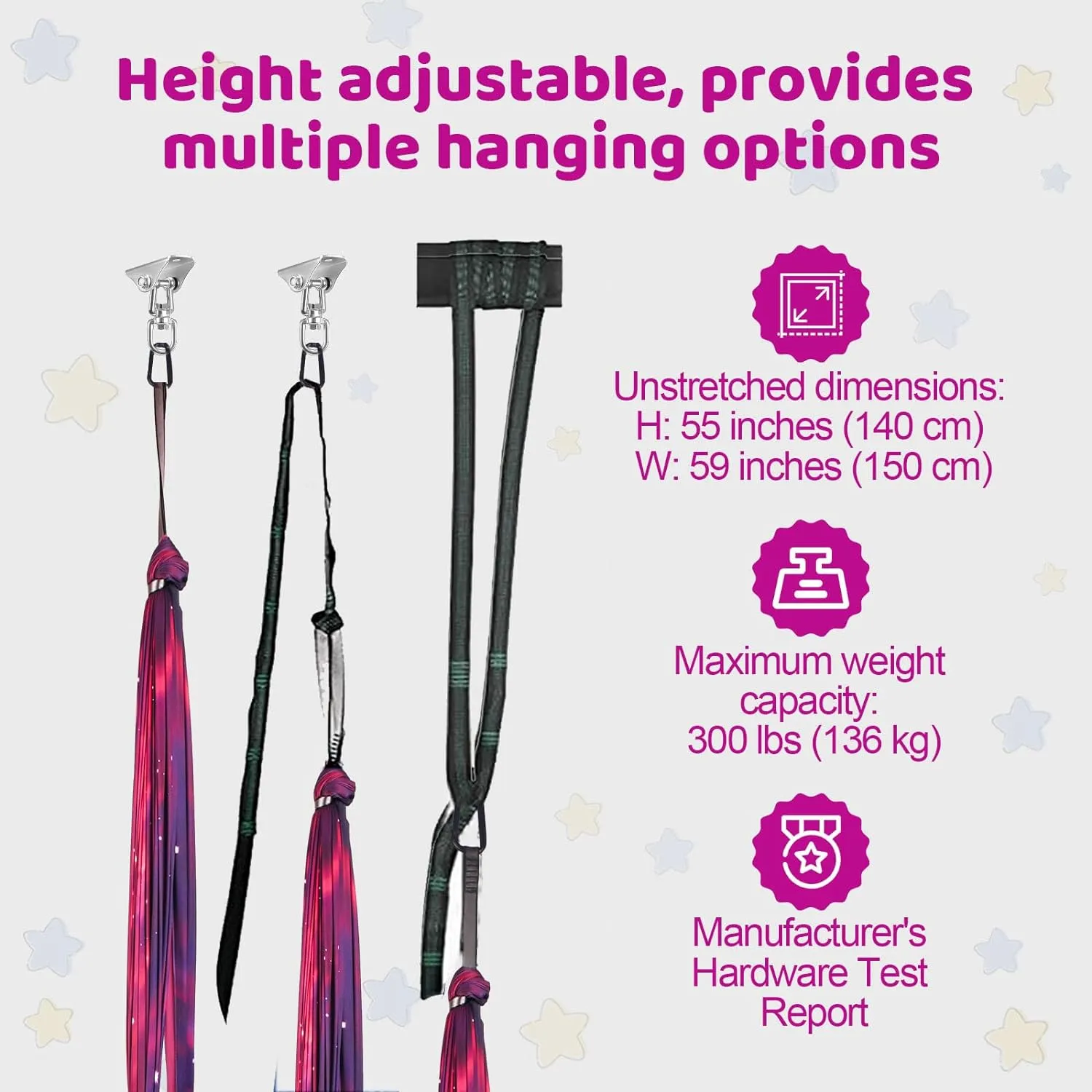 Double Layer Sensory Swing for Kids & Adults Holds up to 300lbs Indoor and Outdoor Therapy Cuddle Swing with 360° Swivel Hanger Kit Adjustable Swing with Aspergers Autism ADHD (Galaxy Purple)