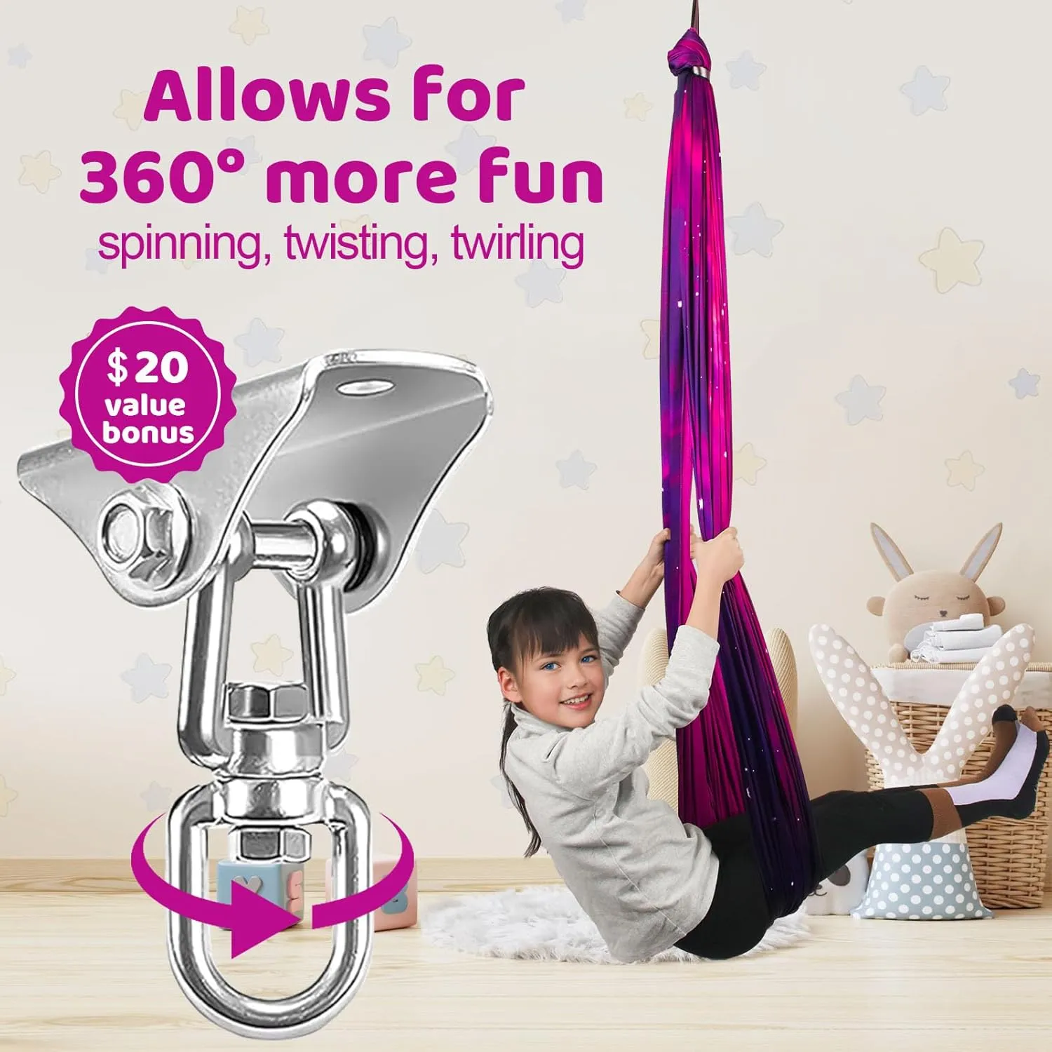 Double Layer Sensory Swing for Kids & Adults Holds up to 300lbs Indoor and Outdoor Therapy Cuddle Swing with 360° Swivel Hanger Kit Adjustable Swing with Aspergers Autism ADHD (Galaxy Purple)