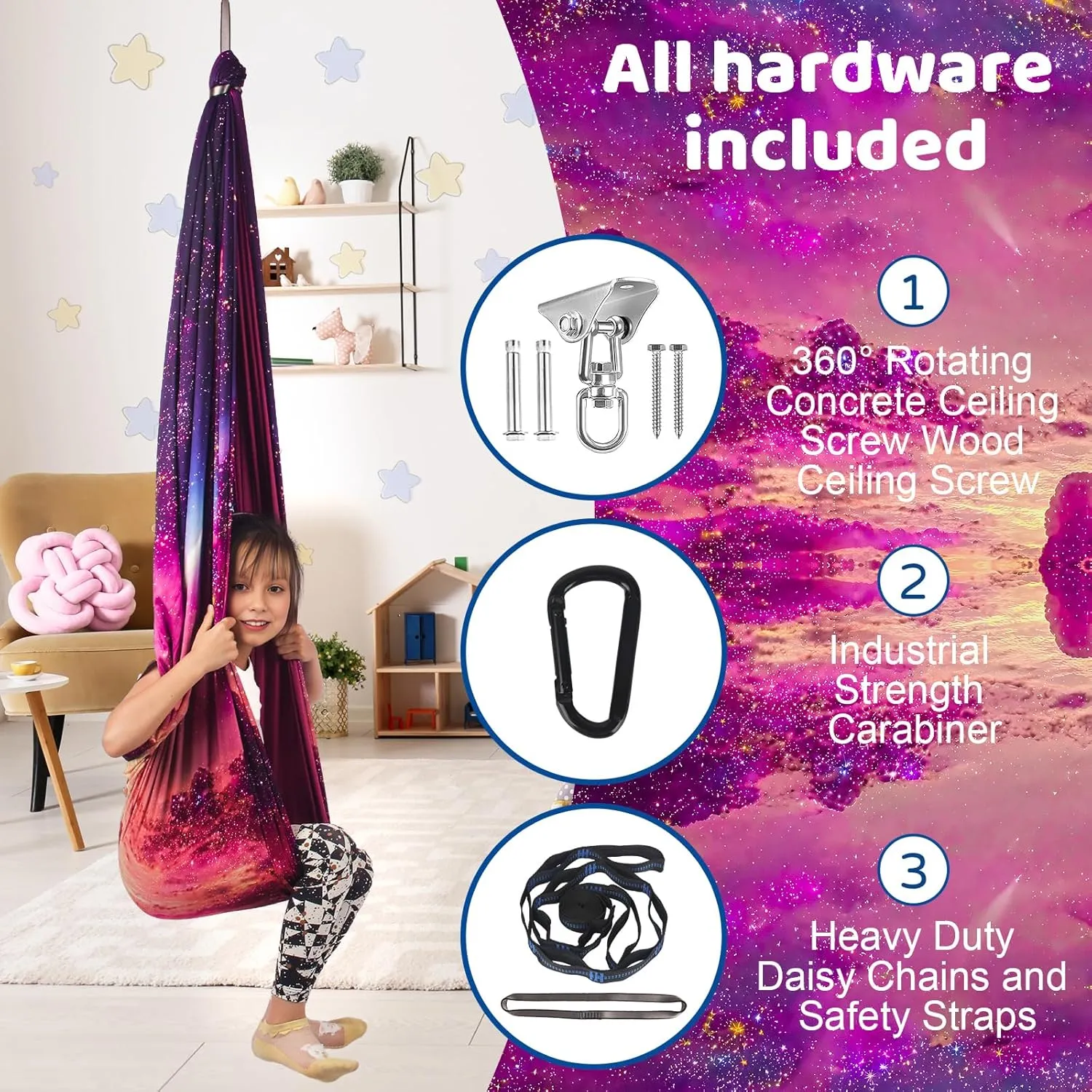 Double Layer Sensory Swing for Kids & Adults Holds up to 300lbs Indoor and Outdoor Therapy Cuddle Swing with 360° Swivel Hanger Kit Adjustable with Aspergers Autism ADHD (Fantasy Pink)