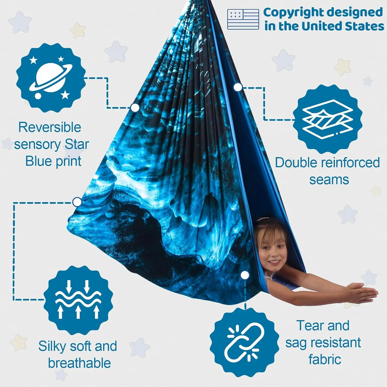 Double Layer Sensory Swing for Kids & Adults - Indoor and Outdoor Therapy Cuddle Swing With 360 Swivel Hanger Kit - Holds up to 300lbs - Adjustable for Aspergers, Autism, ADHD (Ice Teal)