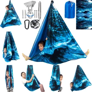 Double Layer Sensory Swing for Kids & Adults - Indoor and Outdoor Therapy Cuddle Swing With 360 Swivel Hanger Kit - Holds up to 300lbs - Adjustable for Aspergers, Autism, ADHD (Ice Teal)