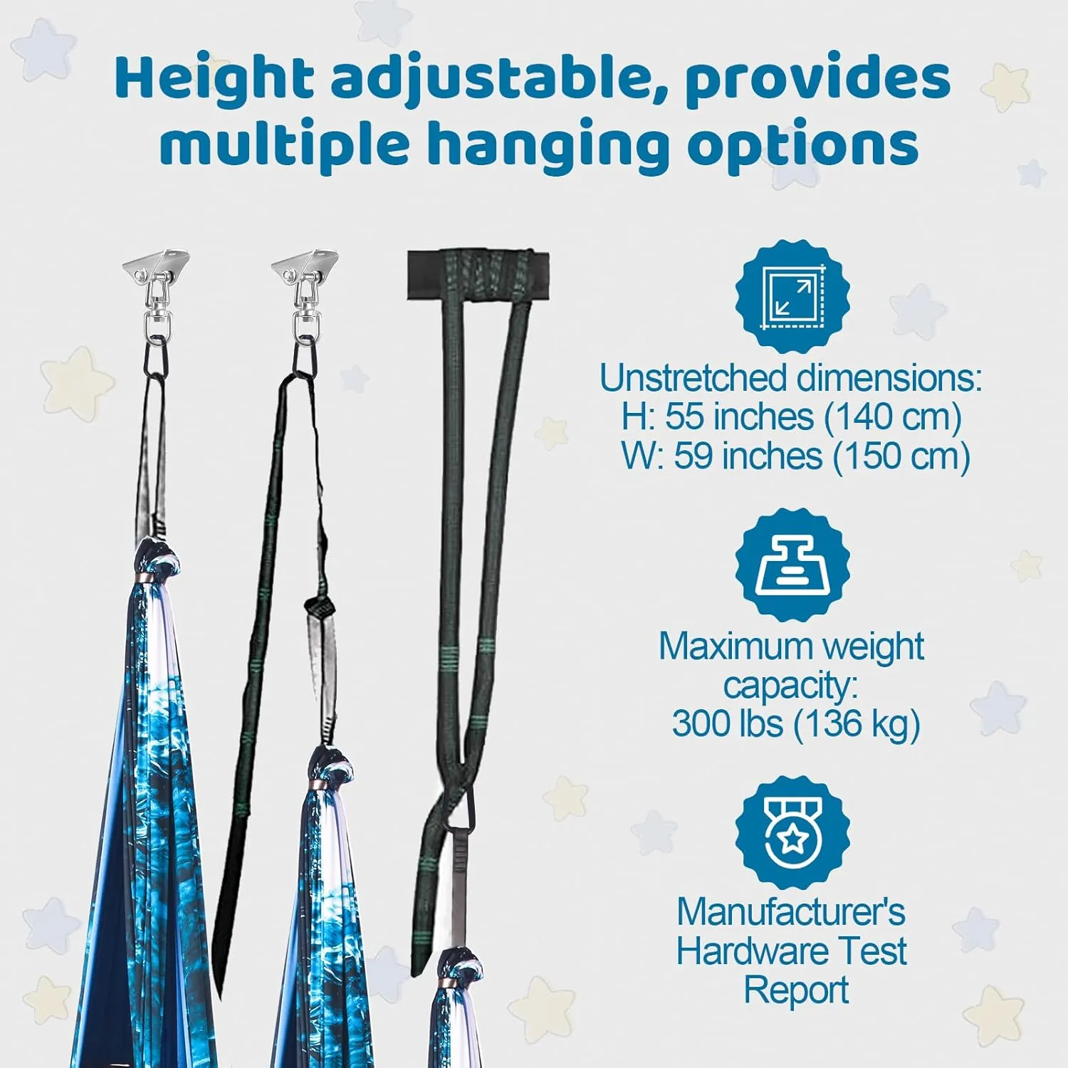 Double Layer Sensory Swing for Kids & Adults - Indoor and Outdoor Therapy Cuddle Swing With 360 Swivel Hanger Kit - Holds up to 300lbs - Adjustable for Aspergers, Autism, ADHD (Ice Teal)