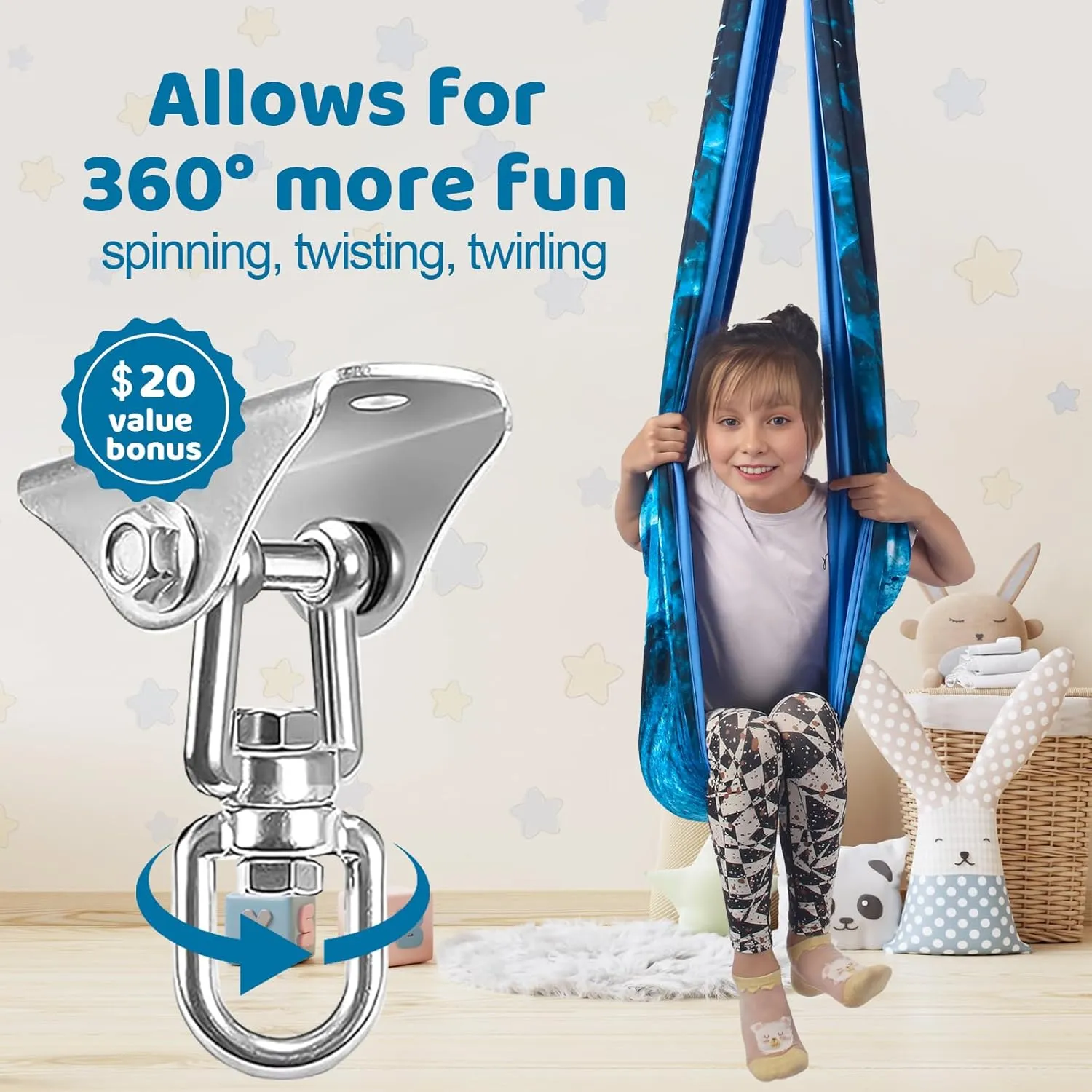 Double Layer Sensory Swing for Kids & Adults - Indoor and Outdoor Therapy Cuddle Swing With 360 Swivel Hanger Kit - Holds up to 300lbs - Adjustable for Aspergers, Autism, ADHD (Ice Teal)