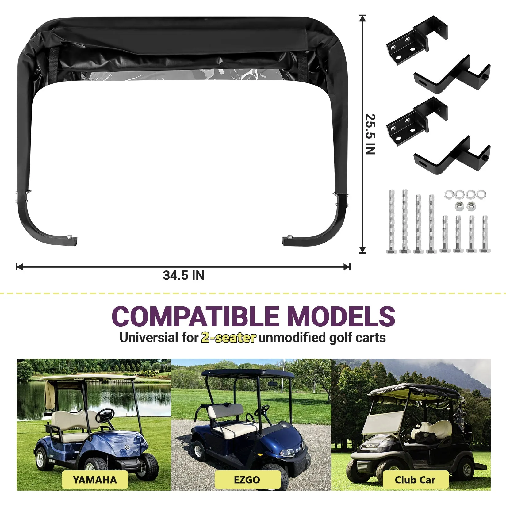 Drive-up Golf Cart Universal Rear Bag Rain Cover, Foldable Rain Cover - Black