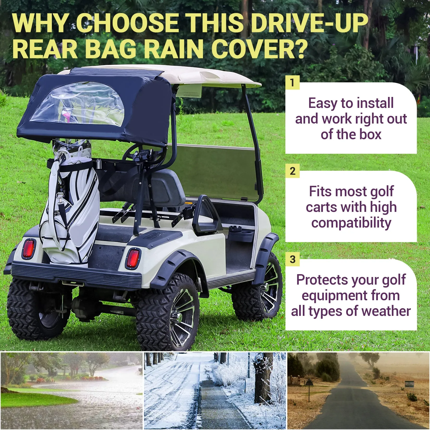 Drive-up Golf Cart Universal Rear Bag Rain Cover, Foldable Rain Cover - Black