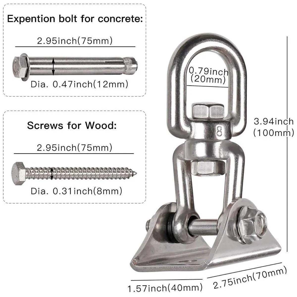 Durable Stainless Steel Swing Chair Hammock Hooks Heavy Duty Swivel Load Hooks