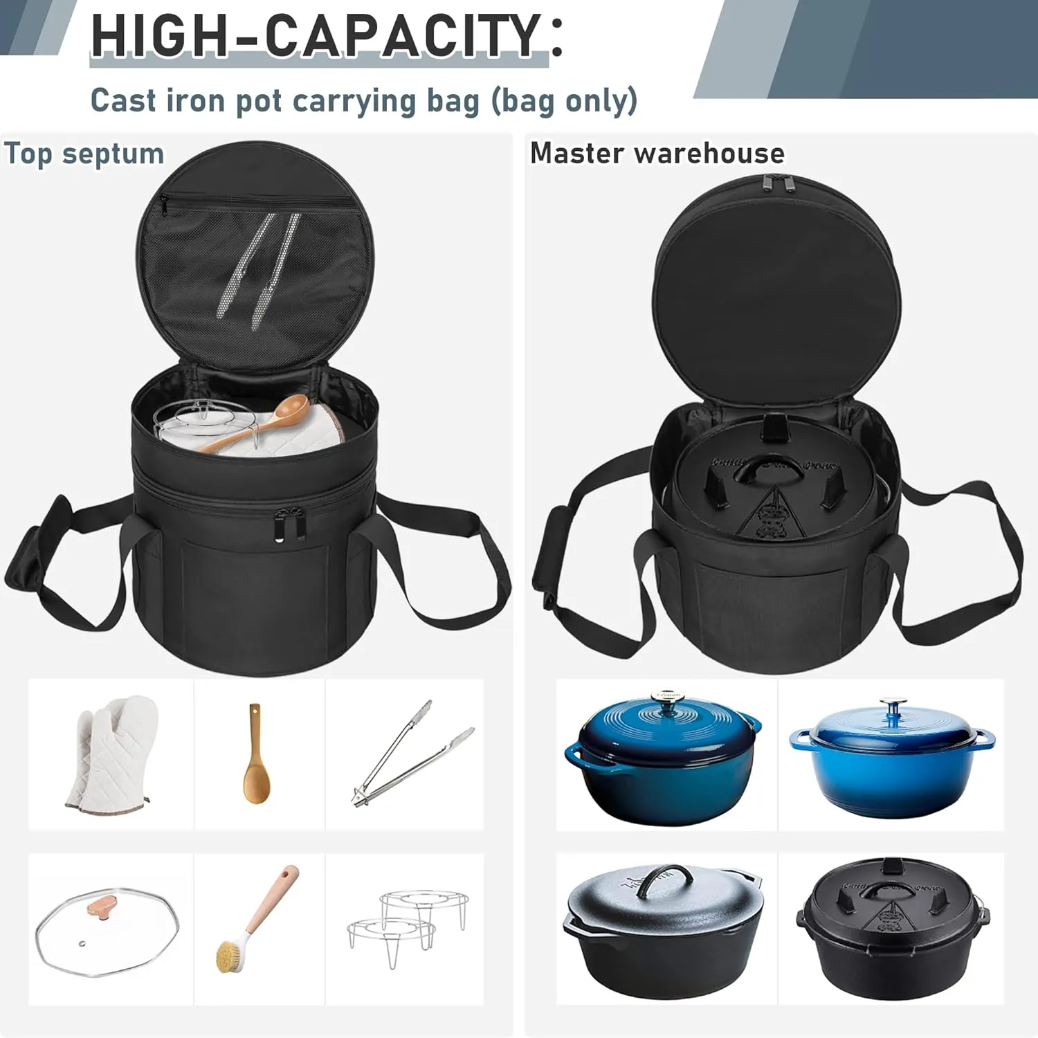 Dutch Oven Bag for 10 & 12 Inch, 2 Layers Travel Bag