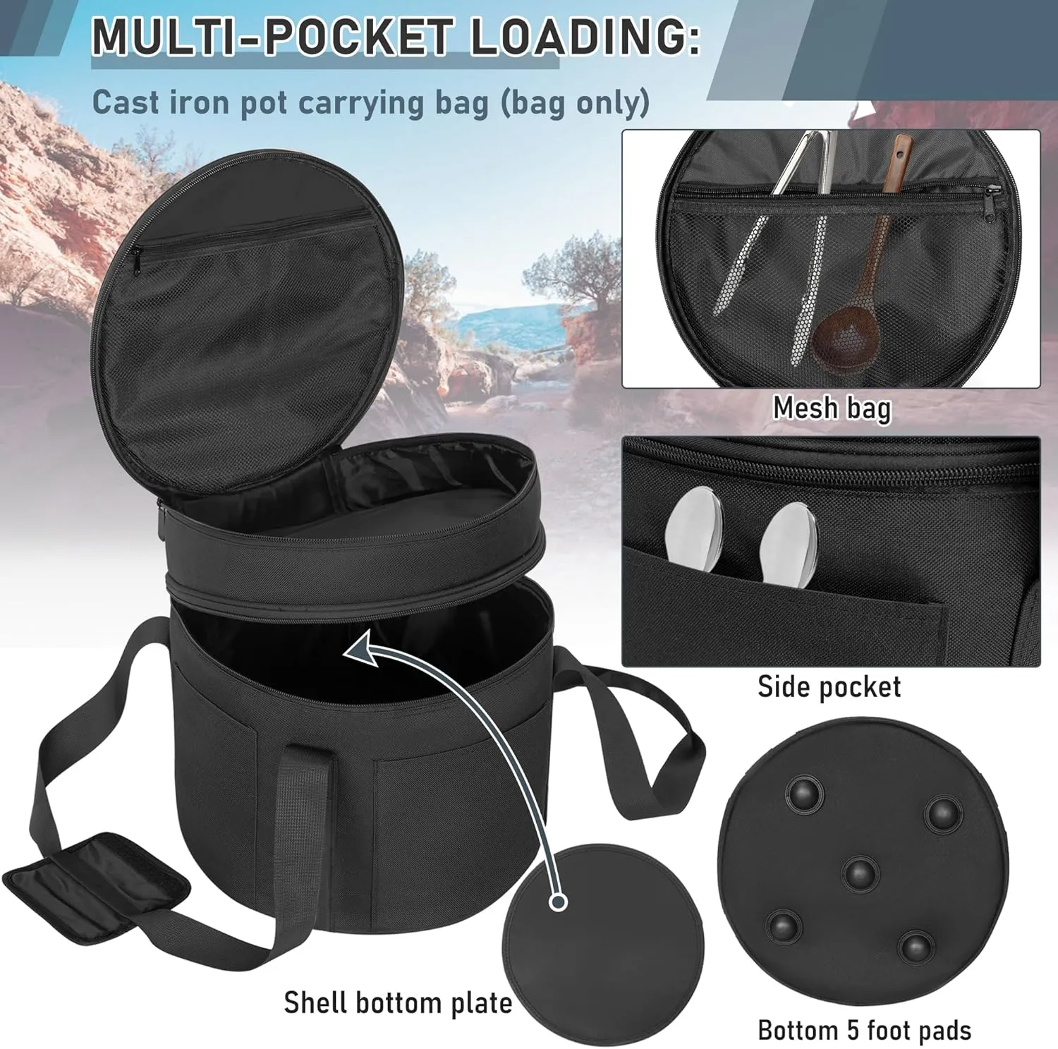 Dutch Oven Bag for 10 & 12 Inch, 2 Layers Travel Bag