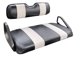 E-Z-GO TXT "STAPLE ON" Golf Cart Seat Cover With Matching Rear Facing Seat Cover (2 Stripe) Choose From 30 Colors, Custom Golf Cart Seat Covers, Handmade-Golf-Cart-Seat-Covers, Up To Par Covers