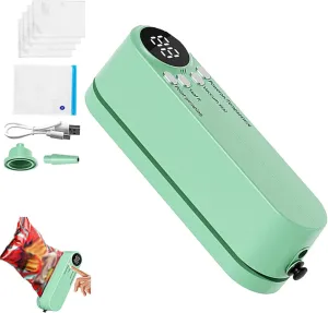 Easilyous Vacuum Sealer, Rechargeable 3-in-1 Handheld Bag Vacuum Sealer,Rechargeable Sealer, Snack Bag Sealing Machine with Air Pump with 10 Compression Bags for Dry/Moist Food Storage (green)