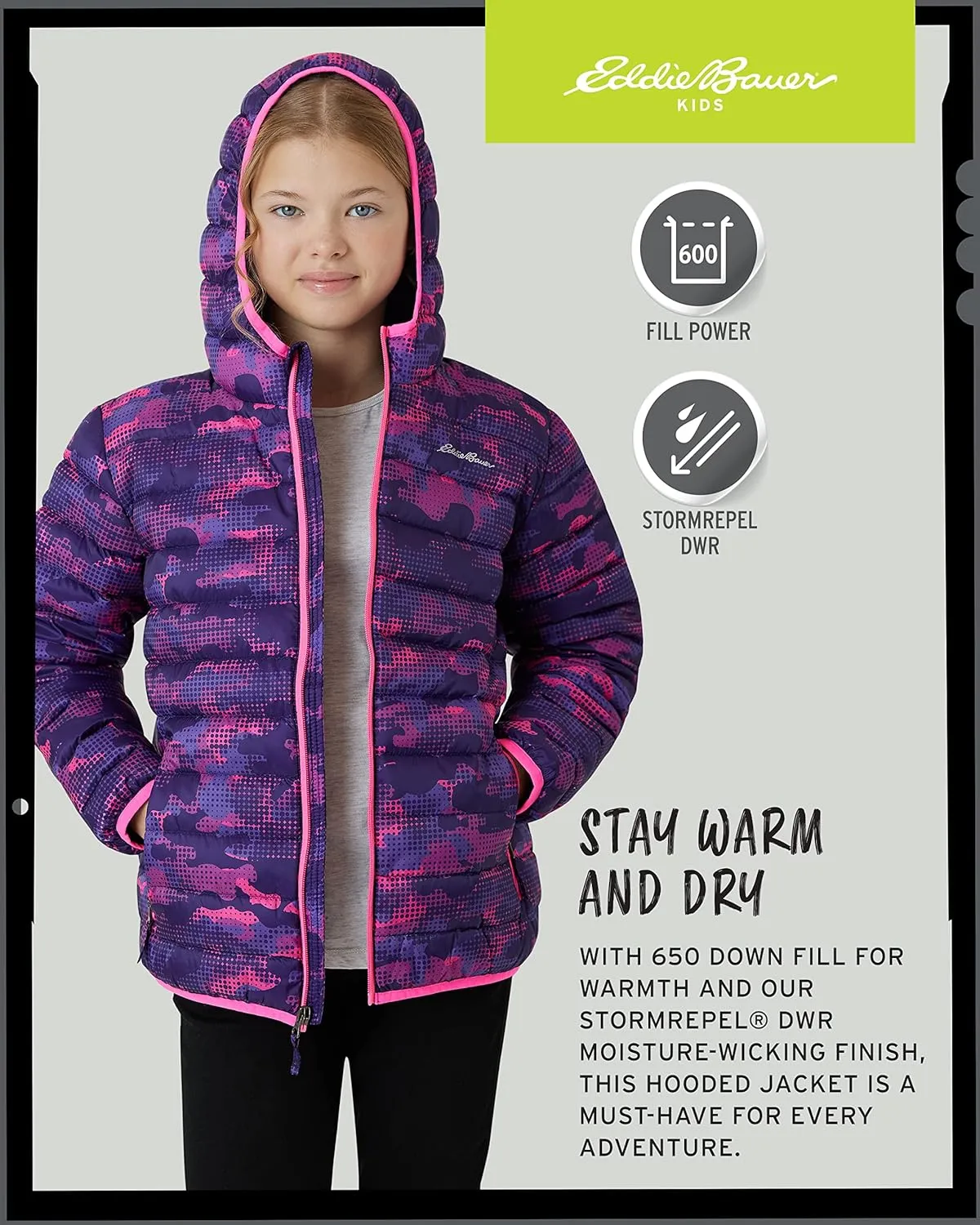 Eddie Bauer Girls' Jacket - CirrusLite Weather Resistant Down Coat for Girls - Insulated Quilted Bubble Puffer (3-20)