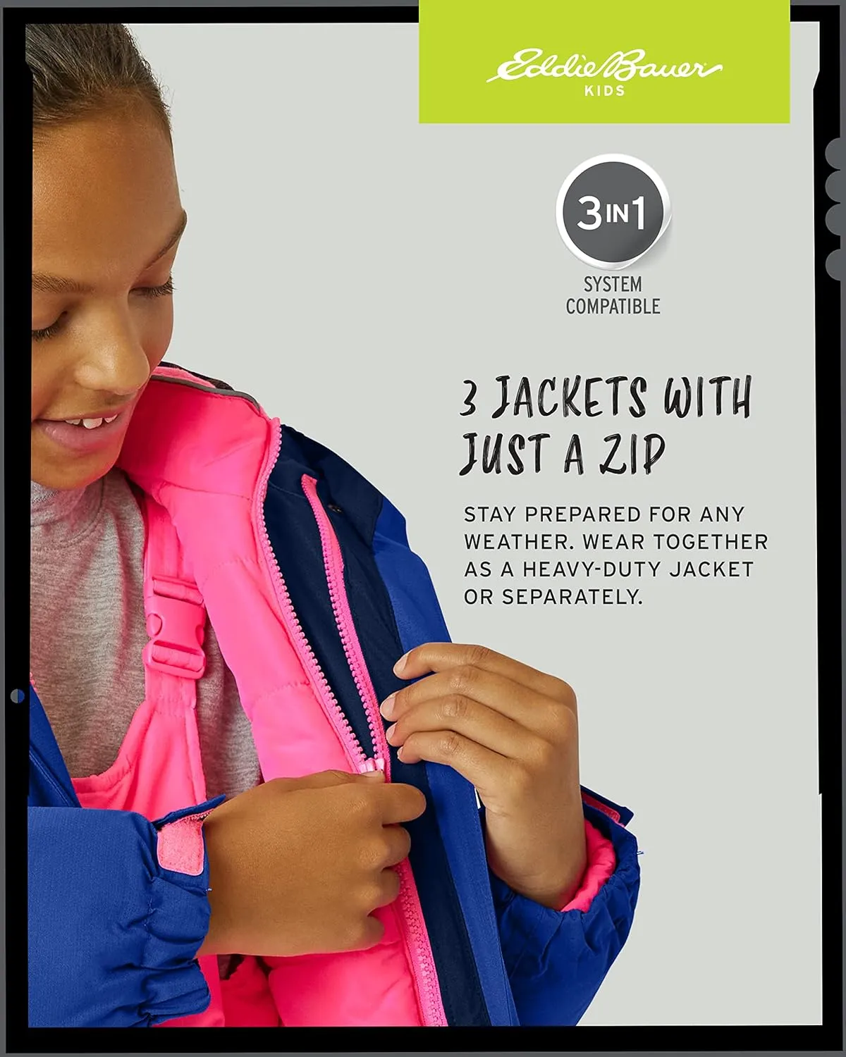 Eddie Bauer Kids' Ski Jacket - Waterproof 3 in 1 Insulated Coat with Removable Shell Jacket for Boys and Girls (3-16)