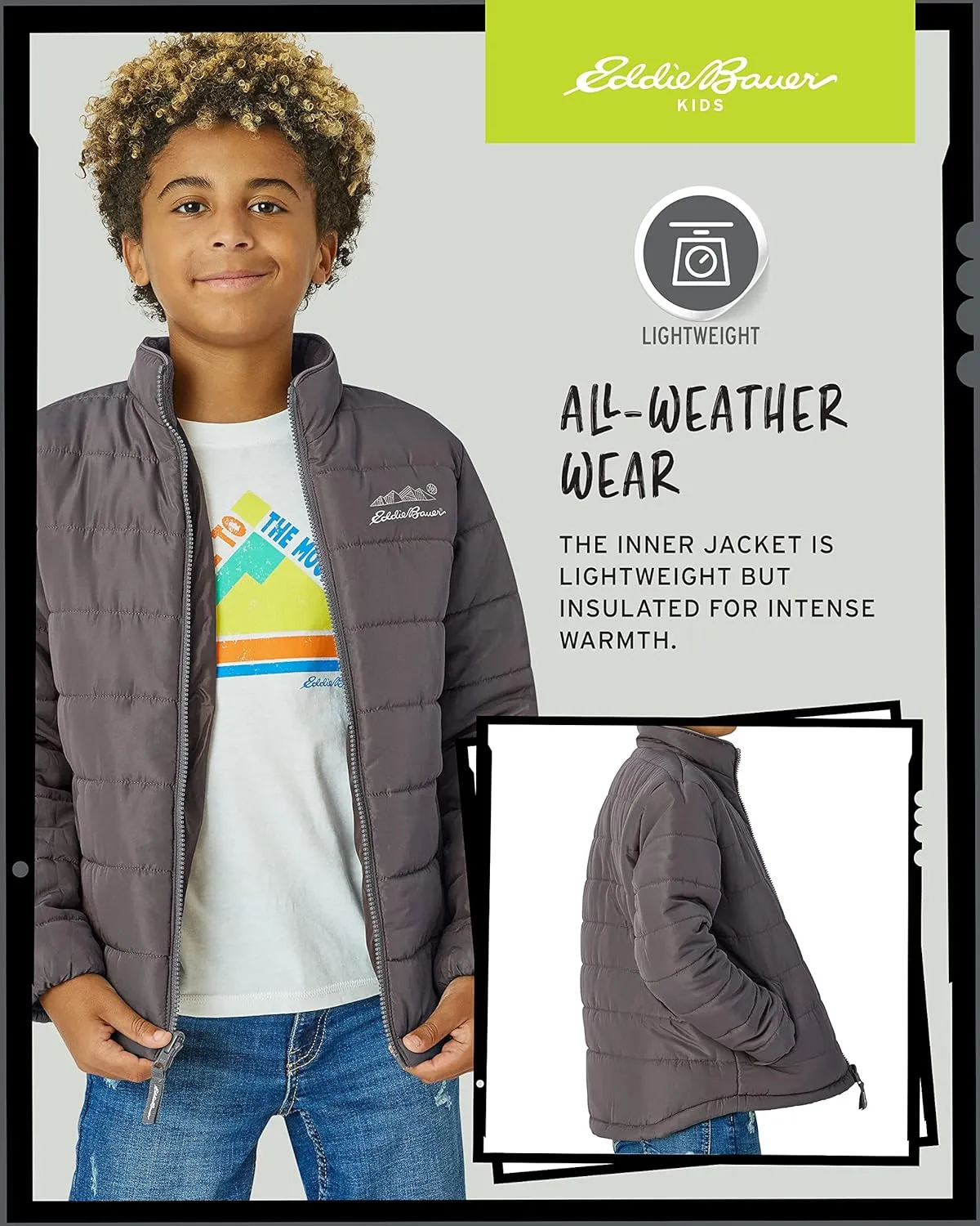 Eddie Bauer Kids' Ski Jacket - Waterproof 3 in 1 Insulated Coat with Removable Shell Jacket for Boys and Girls (3-16)