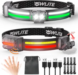 EGUKU Headlamp Flashlight, 2Pack Rechargeable LED Headlamps 1200Lumens 2 COB 260°Wide Beam Headlight with Motion Sensor Bright 18 Modes Lightweight Waterproof Head Lamp for Running, Camping Hiking