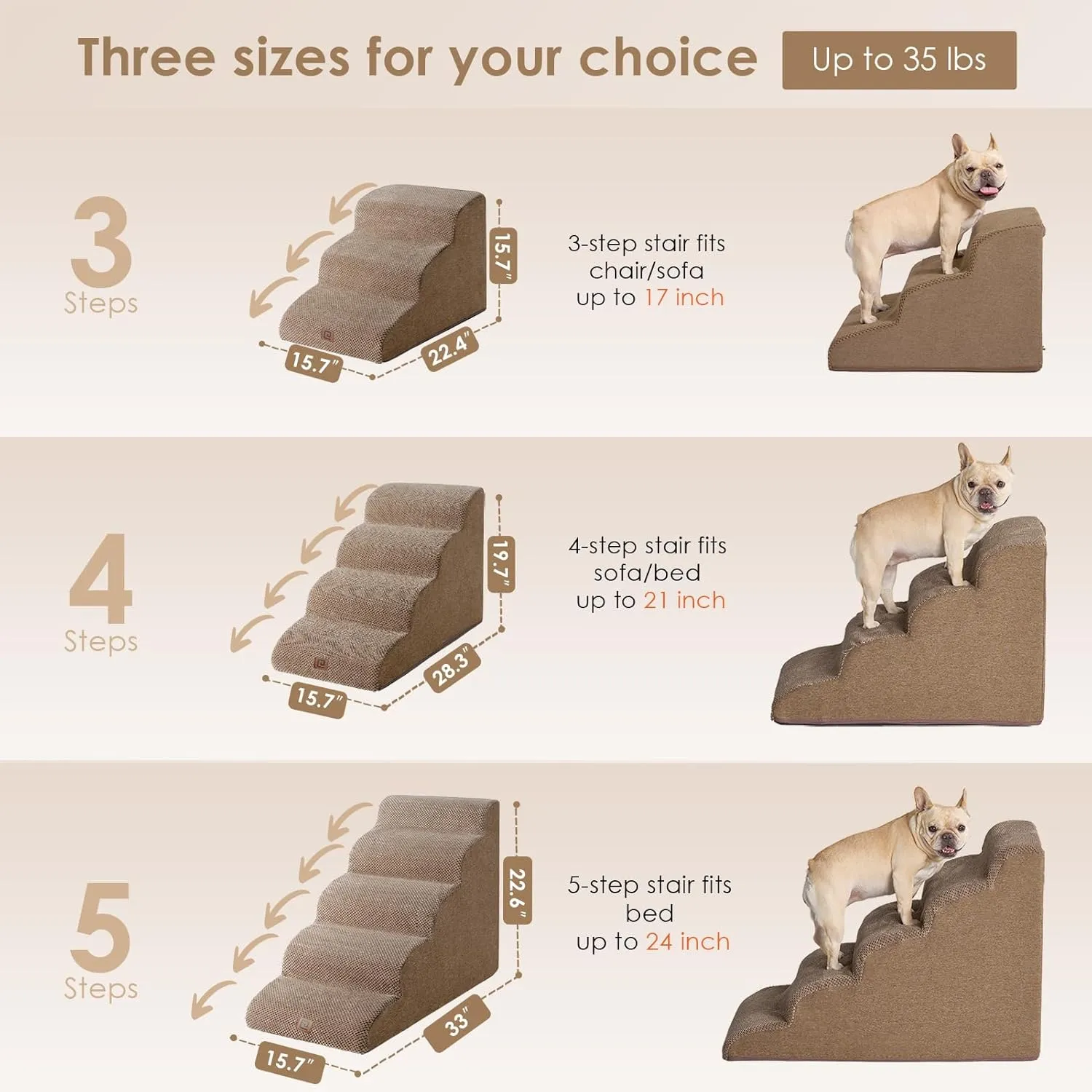 EHEYCIGA Curved Dog Stairs Ramp for High Beds 19.7" H, 4-Step Dog Steps for Small Dogs and Cats, Pet Stairs for High Bed Climbing, Non-Slip Balanced Pet Step Indoor, Camel