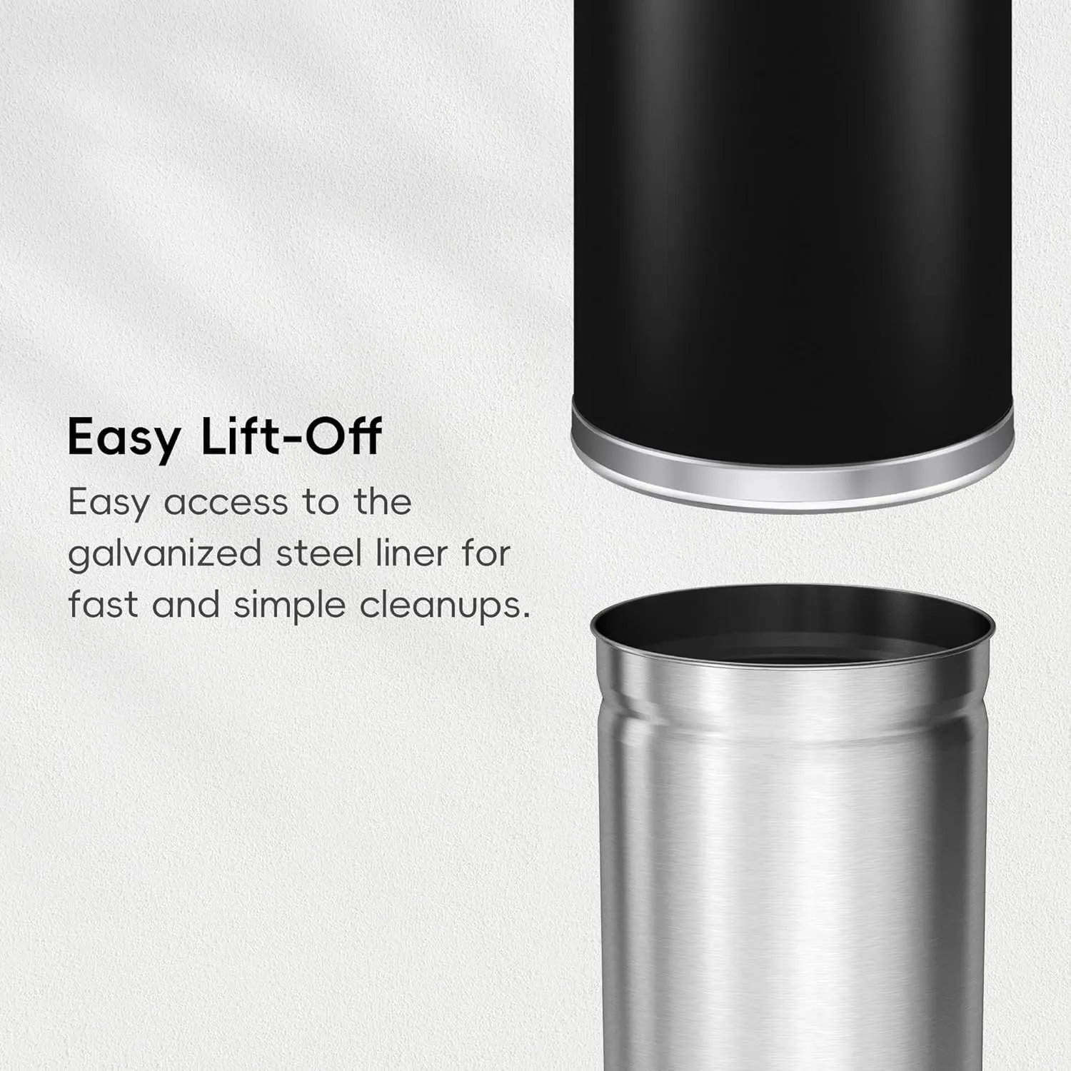 EKO Eternal 56L/15 Gallon Large Capacity Tall Commercial Trash Can, Round Open Top Waste Bin for Indoor and Outdoor, Black Steel Heavy-Duty, Durable Metal Garbage Bin for Home, Office, Restaurant