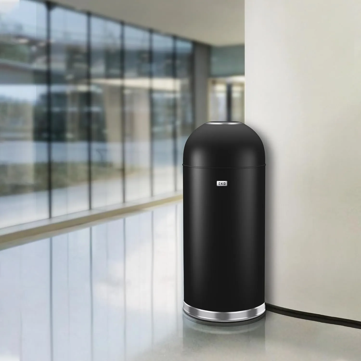 EKO Eternal 56L/15 Gallon Large Capacity Tall Commercial Trash Can, Round Open Top Waste Bin for Indoor and Outdoor, Black Steel Heavy-Duty, Durable Metal Garbage Bin for Home, Office, Restaurant