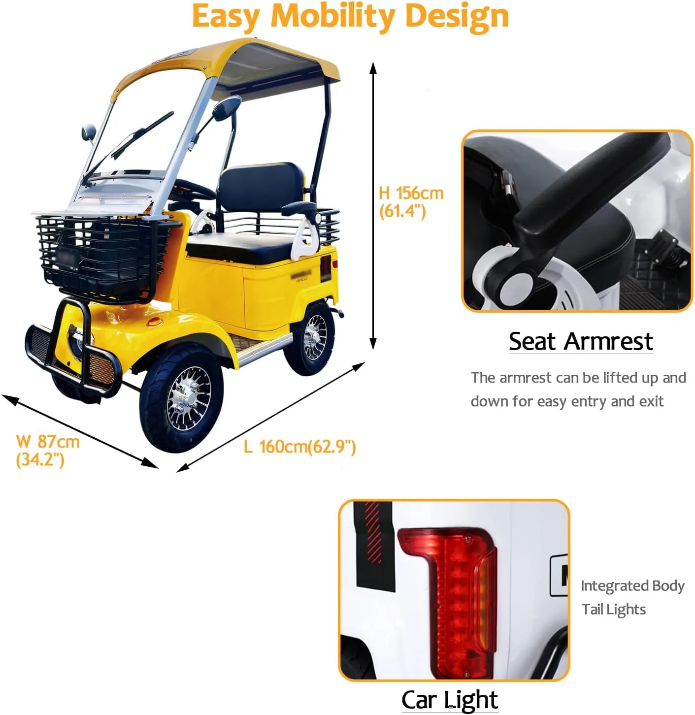 Electric Golf Cart Passenger Cruiser, with Extra Large Capacity Storage Trunk, 50-Mile Range, Suitable for Golf Hunting Scenic Spots Hotels Beaches Schools and Farms